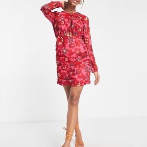 Hope & Ivy  Rori Floral Cross Front Mini Dress Ruched Sides And Back Concert NWT